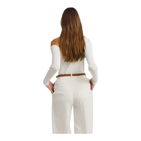 Lauren Ralph Lauren White One Shoulder Long Sleeve Ribbed Knit Top - Picture 2 of 7